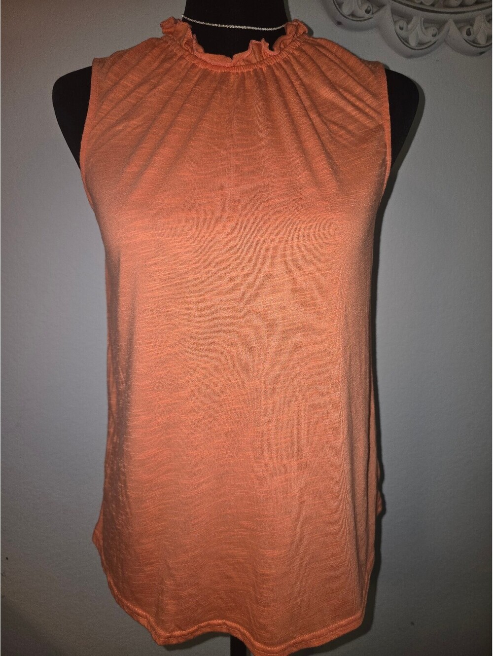 Versona Women's Sleeveless Orange Top with Ruffle Neck, Size XS